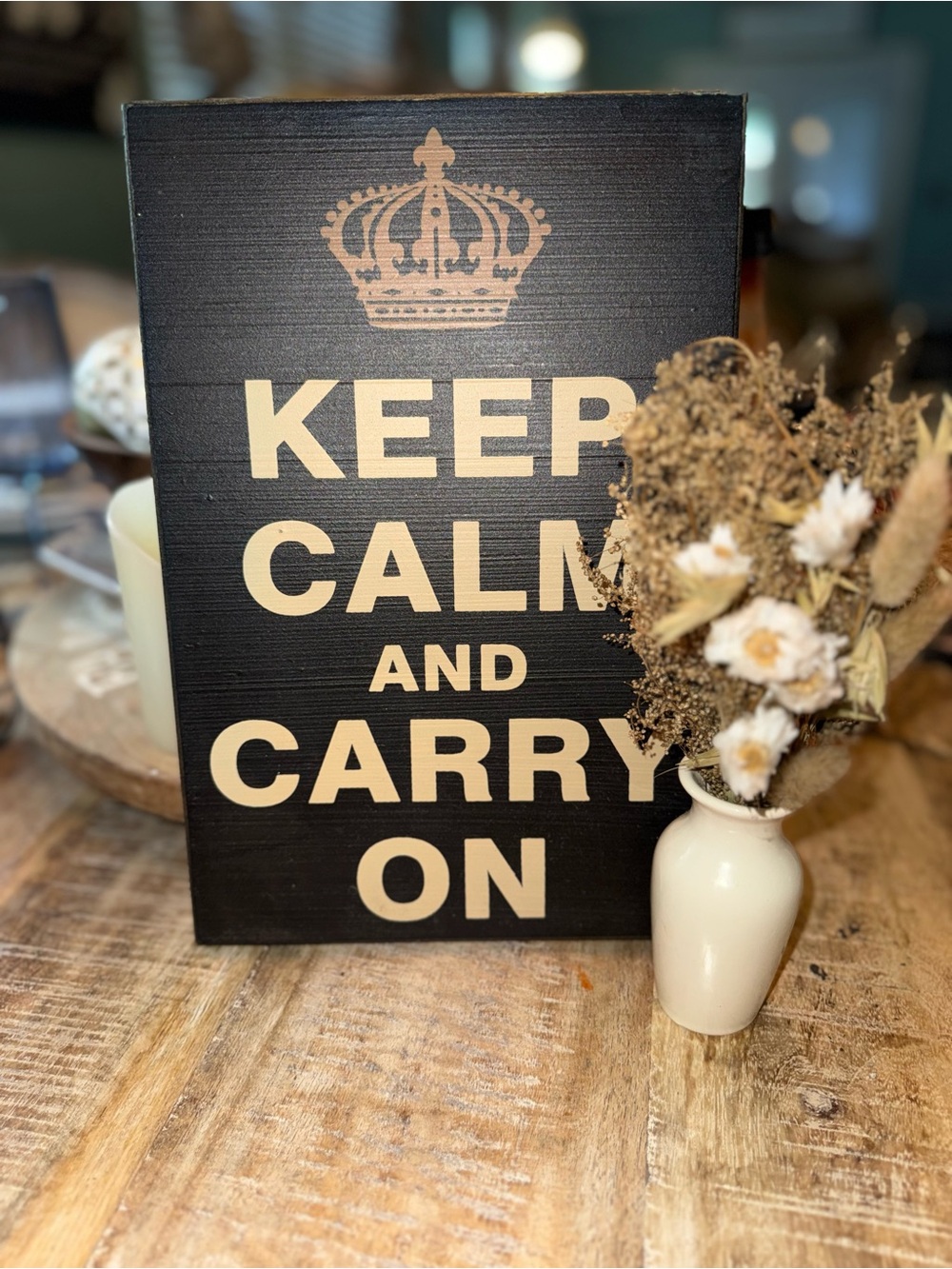 Hobby Lobby Black and Beige "Keep Calm and Carry On" Wall Sign